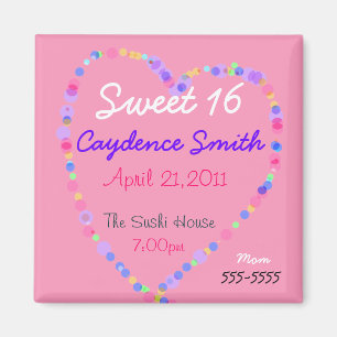 Aimant Anniversaire du bonbon 16 à coeur de sucrerie