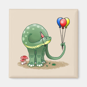Aimant Anniversaire d'un dinosaure tenant des ballons