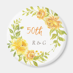 Aimant Anniversaire élégant du Mariage Jaune 50e Monogram