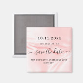 Aimant Anniversaire fête blush soie rose satin enregistre (Recto/Verso)