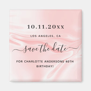 Aimant Anniversaire fête blush soie rose satin enregistre
