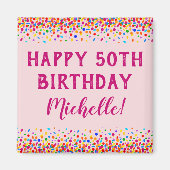 Aimant Anniversaire Fun Rose Coloré Confetti (Devant)