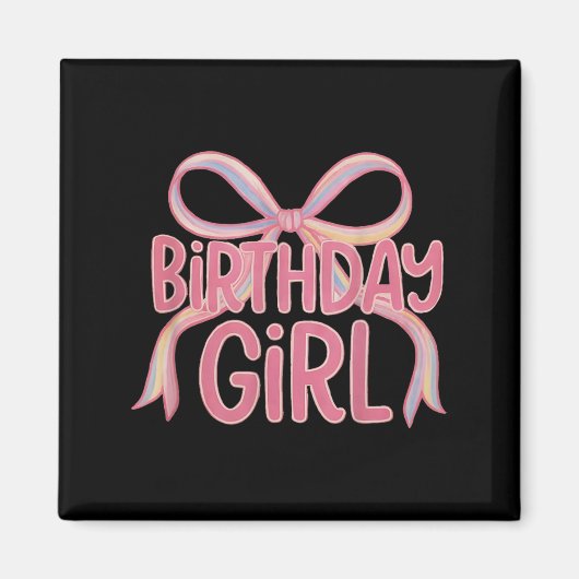 Aimant Anniversaire Girl Ribbon avec mignonne Bow Party (Devant)