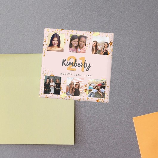 Aimant Anniversaire photo collage rose or meilleurs amis