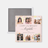 Aimant Anniversaire photo collage rose or meilleurs amis (Recto/Verso)