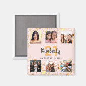 Aimant Anniversaire photo collage rose or meilleurs amis (Recto/Verso)