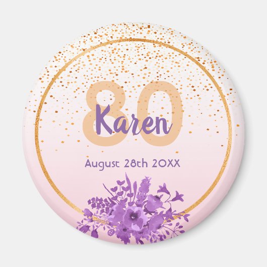 Aimant Anniversaire rose or floral enregistrer la date (Devant)