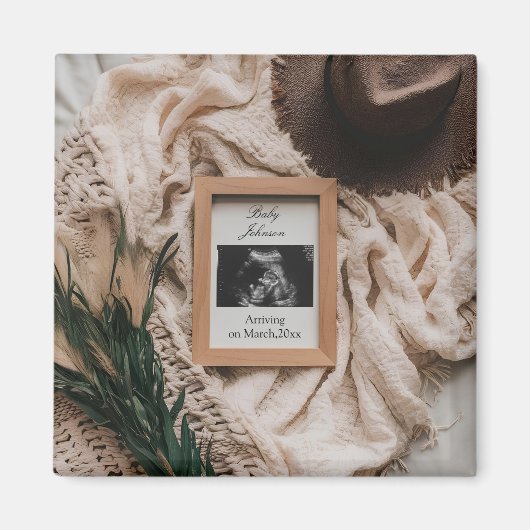 Aimant Annonce de grossesse Boho rustique par échographie (Devant)