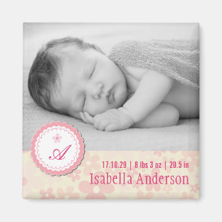 Aimant Annonce de naissance de bébé fille aux marguerites