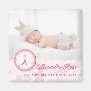 Aimant Annonce de naissance de bébé fille aux marguerites