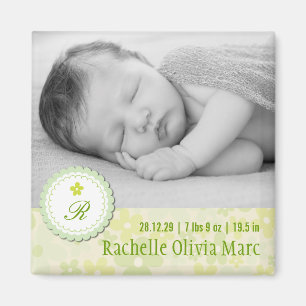 Aimant Annonce de naissance photo de marguerites vertes f