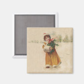 Aimant Antique Fille de Noël Enfant d'hiver (Recto/Verso)