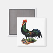 Aimant Antique Green Feathers Rooster (Recto/Verso)