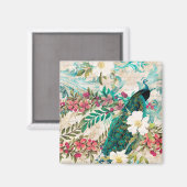 Aimant Antique Illustrated Peacock & Flowers Grunge (Recto/Verso)