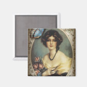 Aimant Antique papillon Floral parisien fille victorienne (Recto/Verso)