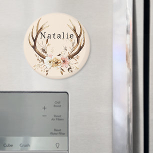 Aimant Antlers de Cerfs Floraux Rose Crème Personnalisés