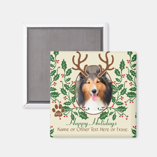 Aimant Antlers de Noël pour chien / chat Personnaliser la (Recto/Verso)