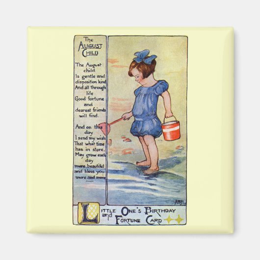 Aimant Août Anniversaire fille à la plage (Devant)