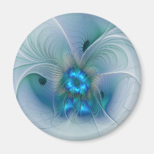 Aimant Applaudissements debout, fractale bleue turquoise 