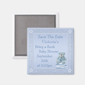 Aimant Apportez un livre Baby shower bleu Teddy Enregistr (Recto/Verso)