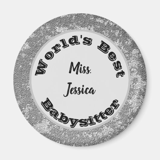 Aimant Appréciation de Babysitter Merci en argent marbré (Devant)