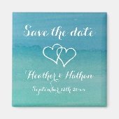 Aimant Aqua bleu aquarelle mariage enregistrer la date ma (Devant)
