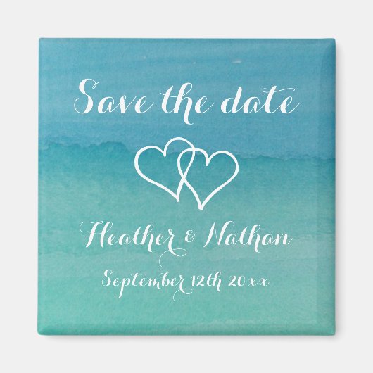 Aimant Aqua bleu aquarelle mariage enregistrer la date ma (Devant)