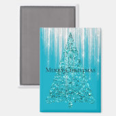 Aimant Aqua Blue Icicles Sparkle Christmas Tree (Recto/Verso)