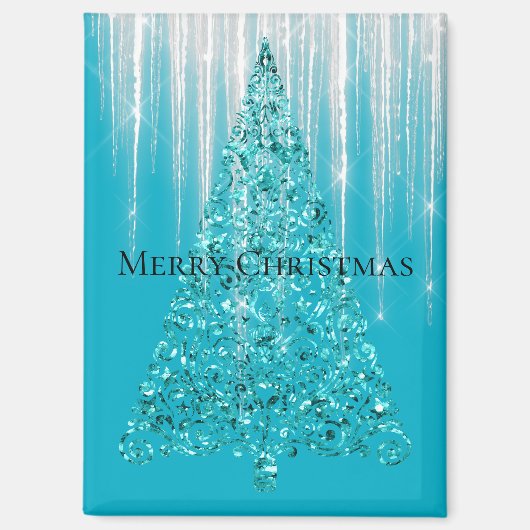 Aimant Aqua Blue Icicles Sparkle Christmas Tree (Recto)