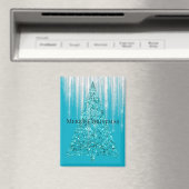 Aimant Aqua Blue Icicles Sparkle Christmas Tree (In Situ (Lave-vaisselle))