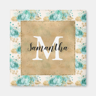 Aimant Aqua Cream Gold Floral Noir Monogramme