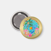 Aimant Aqua et Gold Ocean Palm Tree Paysage d'été (Recto/Verso)