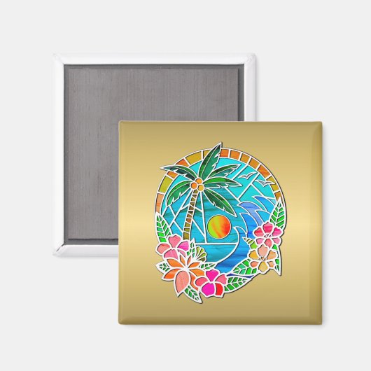 Aimant Aqua et Gold Ocean Palm Tree Paysage d'été (Recto/Verso)