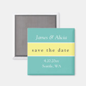 Aimant Aqua et Jaune modernes sauvez la date (Recto/Verso)