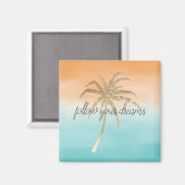 Aimant Aqua Peach Gold Tropical Palm Trees Ombre (Recto/Verso)