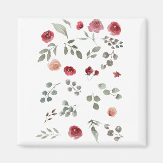 Aimant Aquarelle Aquarelle Rose Feuilles verts Feuille