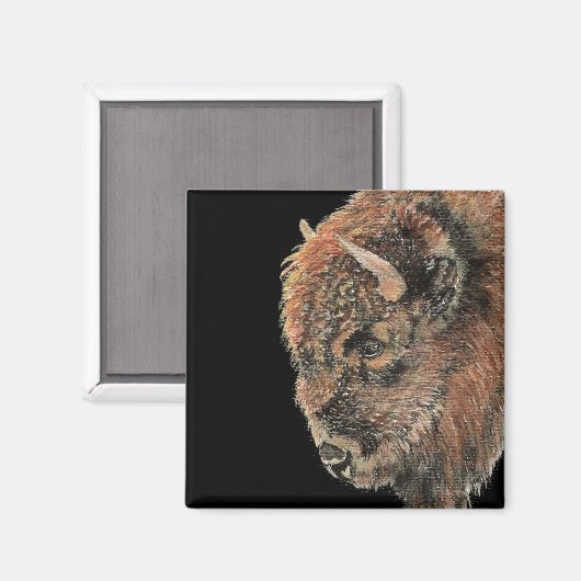 Aimant Aquarelle Bison Buffle Faune Animale Nature (Recto/Verso)