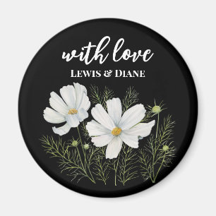 Aimant Aquarelle Blanc Cosmos Fleurs Peinture Botanique