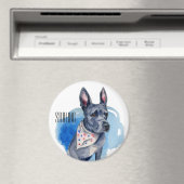Aimant Aquarelle bleu Chien Tige Personnalisable (In Situ (Lave-vaisselle))