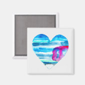 Aimant Aquarelle bleu coeur mignon (Recto/Verso)