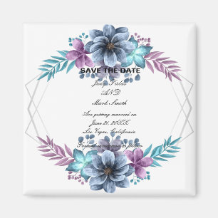 Aimant Aquarelle Bleu Et Violet Floral Enregistrer La Dat