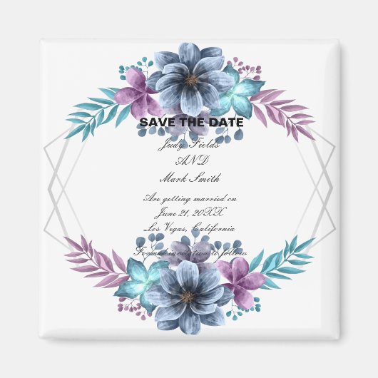 Aimant Aquarelle Bleu Et Violet Floral Enregistrer La Dat (Devant)