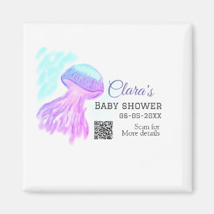 Aimant Aquarelle bleu violet pastel méduse bébé chausson