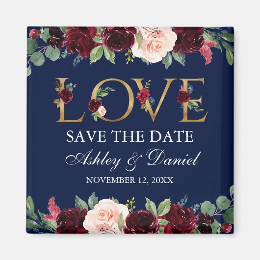 Aimant Aquarelle Bleue Bourgogne Aimer Floral Enregistrer (Devant)