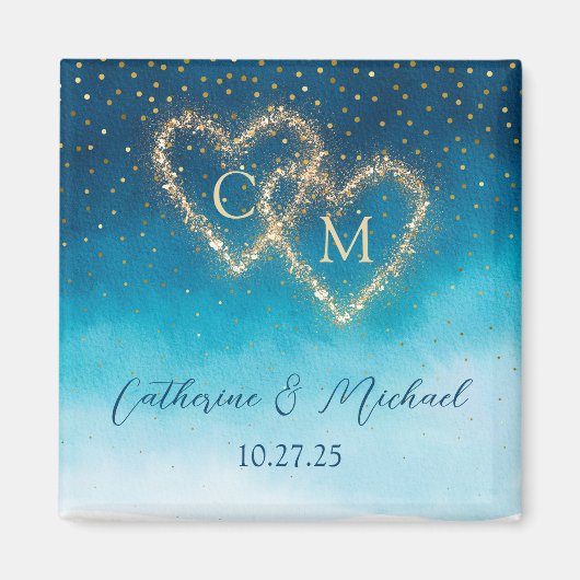 Aimant Aquarelle bleue Ombre Monogrammé (Devant)