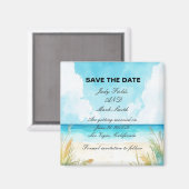 Aimant Aquarelle Blue Ocean Beach Enregistrer La Date (Recto/Verso)