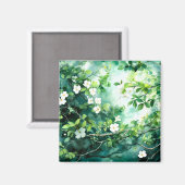Aimant Aquarelle botanique Fleurs blanches Feuilles verte (Recto/Verso)