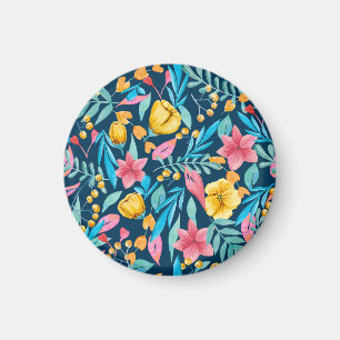 Aimant Aquarelle botanique : fleurs, ornement feuille.