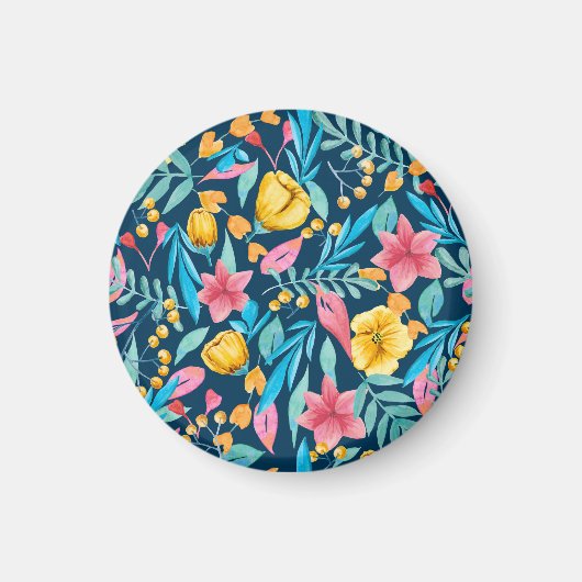 Aimant Aquarelle botanique : fleurs, ornement feuille. (Devant)