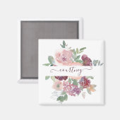 Aimant Aquarelle Bourgogne et rose florale personnalisée (Recto/Verso)